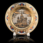  Златоуст ТАРЕЛКА"Храм Василия Блаженного"15см, на подставке, латунь, золото,,в П/У