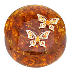 300245-НП Шкатулка Янтарная Круг большой с брошкой "БАБОЧКА" 11*4.6 см