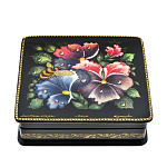 0042397 Лаковая миниатюра Шкатулка "ЦВЕТЫ И ПЧЕЛЫ" 10*9см Авт.Кузнецова (1199-6)