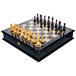 0090078-НП Шахматный ларец с янтарными фигурами  48*48см  