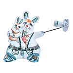 0033852 Авторская скульптура Символ года Кролики "Семейное селфи" керамика ок.10*6*13см