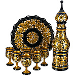 0072110 Хохолома Питейный Набор винный СО ШТОФОМ (РЮМКИ НА ПОДНОСЕ)