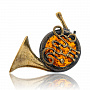 Брошь с янтарем "Тромбон", фотография 2. Интернет-магазин ЛАВКА ПОДАРКОВ