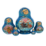 202299 МАТРЕШКА"ТРОЙКА .ЗИМА"5 мест 10 см син платок 