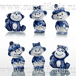 /коб/мальчик Гжель СКУЛЬПТУРА "ОБЕЗЬЯНКА-МАЛЫШКА Мальчик" 5-6см в ассортименте