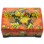 00647292/20*14см Хохлома Шкатулка-сундучок"ПТИЦА.РЯБИНА" красный фон Р21/Р83
