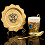 Кофейная пара с позолотой и фианитами "Герб РФ". Златоуст, фотография 1. Интернет-магазин ЛАВКА ПОДАРКОВ