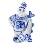 0060096-кобальт Сувенир ГЖЕЛЬ ШТОФ "РЫБАК" фарфор