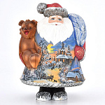 0012900/ВКТР-23см Скульптура из дерева "Дед Мороз + медведь" 23см 