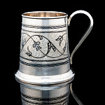 0055809 Серебро 875* ПИВНАЯ КРУЖКА  гравировка, чернение серебра 265,0гр 265