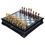 Шахматы с перламутром и янтарными фигурами 45х45 см