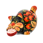 0063593 Хохлома Скульптура СИМВОЛ ГОДА 2023 "КОТ ОБЖОРА с кус.колбасы" 10*7*7см
