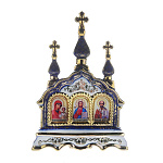 Киот настольный "Иисус, Богородица, Николай Чудотворец". Гжель 11 х 14 см