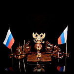 0062143 Набор офисный "Герб" (часы, 2 ручки) 6 предметов,  Обсидиан, бронза с чернением