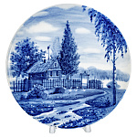  Гжель Тарелка сувенирная настенная ЗИМА  В ДЕРЕВНЕ диаметр 20 см