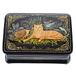   лаковая миниатюра ШКАТУЛКА "КОТ и ЁЖ" 9*6,5*3,5см Авт.Краснов