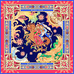 500018 Сувенирный платок "Конек-Горбунок", 90*90, 70% шёлк 30% вискоза МД Нины Ручкиной