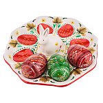 Тарелка-пасхальница с ручной росписью "Кролик" на 8 яиц