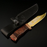 0049686 Златоуст Нож туристический Медведь (кожа) с титановым покрытием