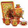 Самовар электрический 3л с сервизом "Кудрина золотая". Хохлома, фотография 1. Интернет-магазин ЛАВКА ПОДАРКОВ