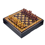 Шахматы с инкрустацией и фигурами из янтаря 30х30 см