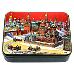 200104 ШКАТУЛКА с росписью "СТАРАЯ МОСКВА,ТРОЙКА" зима,15*11*6 см
