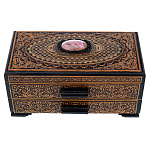 0065265 Береста шкатулка комод прорезной с родонитом 2 отделения