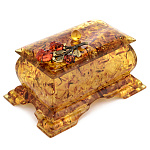 0068513/НП  Изделия из янтаря ШКАТУЛКА прямоугольная "Ветка розы" 15*10*9см