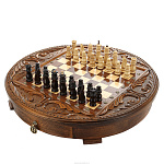 Шахматы деревянные резные в ларце "Круг света"