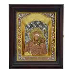 100385  ИКОНА в киоте "БМ КАЗАНСКАЯ" береза, поталь 38*32 см темный