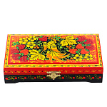 0069112 Хохлома Шкатулка "ЦВЕТЫ-ЯГОДЫ" красн фон 18*10 см Р11