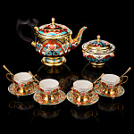 Чайный сервиз с позолотой и эмалью на 4 персоны "Купеческий". Златоуст